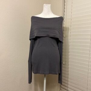 Splendid size L cotton modal gray off the shoulder waffle knit tunic top